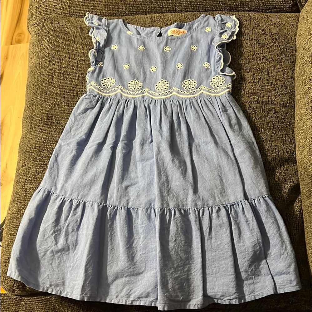 Blue Kids Dress with White Accents